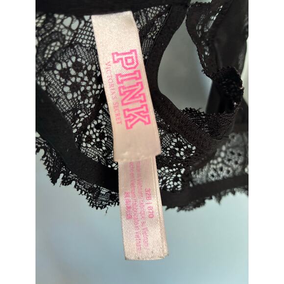 Victoria's Secret PINK Bra Pushup Front Closure Black Lace 32B - Picture 7 of 8